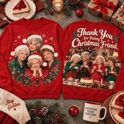 The Golden Girls Christmas Friend Portrait All-Over Print T-Shirt for Sitcom Fans NDN - Sweatshirt Red