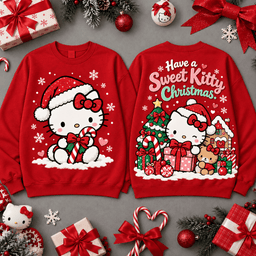 Hello Kitty Sweet Kitty Christmas Santa All-Over Print T-Shirt for Kawaii Fans NDN - Sweatshirt Navy