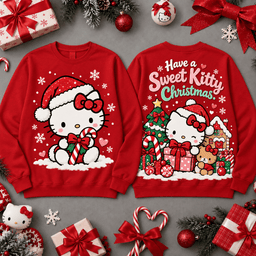 Hello Kitty Sweet Kitty Christmas Santa All-Over Print T-Shirt for Kawaii Fans NDN - Sweatshirt Black