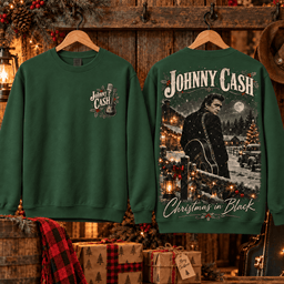 Johnny Cash Christmas in Black T-Shirt NTH1 - Sweatshirt Forest Green