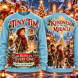 Tiny Tim A Christmas Carol Christmas Kindness Is The Real Miracle God Bless Us Every One Small Joy Big Spirit 3D Shirt NHH - Sweatshirt Light Blue