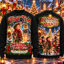 Tiny Tim A Christmas Carol Christmas Kindness Is The Real Miracle God Bless Us Every One Small Joy Big Spirit 3D Shirt NHH - Sweatshirt Black
