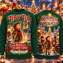Tiny Tim A Christmas Carol Christmas Kindness Is The Real Miracle God Bless Us Every One Small Joy Big Spirit 3D Shirt NHH - Sweatshirt Forest Green
