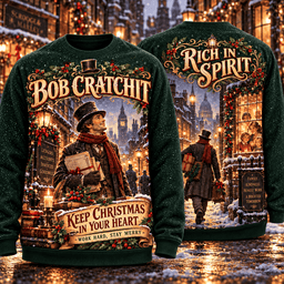 Bob Cratchit A Christmas Carol Victorian Christmas Keep Christmas In Your Heart Rich In Spirit Work Hard Stay Merry 3D Shirt NHH - Sweatshirt Forest Green