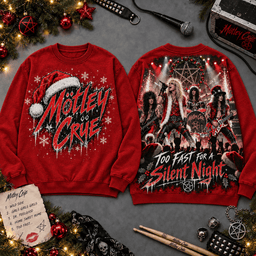 Motley Crue Too Fast for Silent Night All-Over Print T-Shirt for Holiday Music Fans NDN - Sweatshirt Red