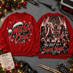 Motley Crue Too Fast for Silent Night All-Over Print T-Shirt for Holiday Music Fans NDN - Sweatshirt Navy