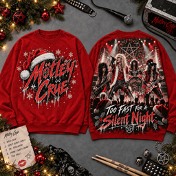 Motley Crue Too Fast for Silent Night All-Over Print T-Shirt for Holiday Music Fans NDN - Sweatshirt Black