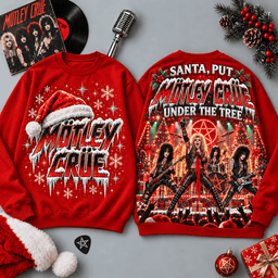 Motley Crue Santa Logo Full Band Christmas All-Over Print T-Shirt for Glam Metal Fans NDN - Sweatshirt Navy