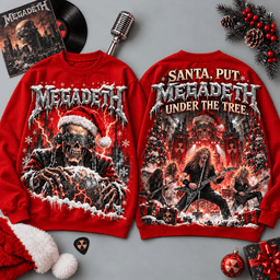Megadeth Santa Under the Tree Fiery Band Scene All-Over Print T-Shirt for Metal Fans NDN - Sweatshirt Red