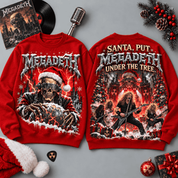 Megadeth Santa Under the Tree Fiery Band Scene All-Over Print T-Shirt for Metal Fans NDN - Sweatshirt Black