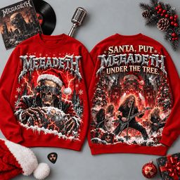 Megadeth Santa Under the Tree Fiery Band Scene All-Over Print T-Shirt for Metal Fans NDN - Sweatshirt Navy
