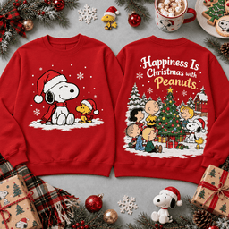 Peanuts Snoopy Happiness Is Christmas Tree All-Over Print T-Shirt for Comic Fans NDN - Sweatshirt Black