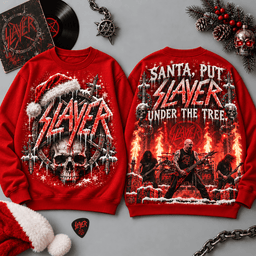 Slayer Santa Pentagram Eagle Christmas Scene All-Over Print T-Shirt for Thrash Metal Fans NDN - Sweatshirt Red