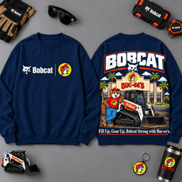 Buc-ee's BOBCAT Construction Collage 3D T-Shirt For Heavy Equipment Road Trip Collectors NDN - Sweatshirt Navy
