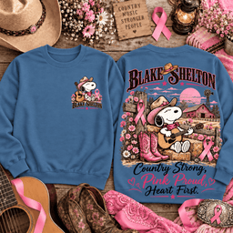 Snoopy Blake Shelton Country Strong Pink Proud 3D Shirt PTH - Sweatshirt Denim Blue