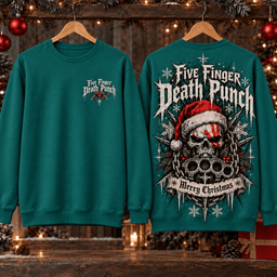 Five Finger Death Punch Christmas Skull T-Shirt NTH1 - Sweatshirt Deep Teal