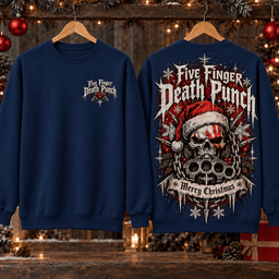 Five Finger Death Punch Christmas Skull T-Shirt NTH1 - Sweatshirt Midnight Navy