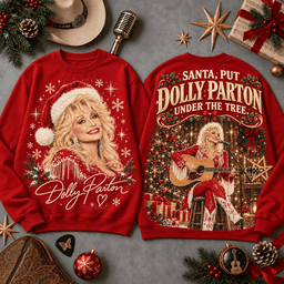 Dolly Parton Santa Portrait Signature Christmas All-Over Print T-Shirt for Country Music Fans NDN - Sweatshirt Red