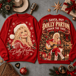 Dolly Parton Santa Portrait Signature Christmas All-Over Print T-Shirt for Country Music Fans NDN - Sweatshirt Black