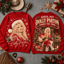 Dolly Parton Santa Portrait Signature Christmas All-Over Print T-Shirt for Country Music Fans NDN - Sweatshirt Navy