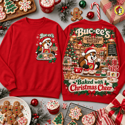 Buc-ee's Baked With Christmas Cheer Bakery Shop All Over Print T-Shirt For Festive Holiday Road Trips NDN - Sweatshirt Red