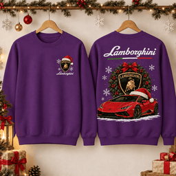 Lamborghini Christmas Car Graphic T-Shirt NTH1 - Sweatshirt Deep Purple