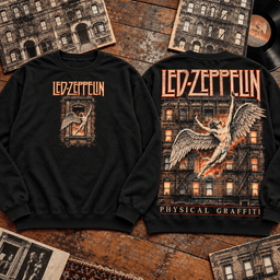 Led Zeppelin Physical Graffiti Angel Artwork Premium T-Shirt for Fans of Timeless Classic Rock TD - Sweatshirt Navy