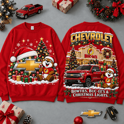 Buc-ee's Chevrolet Christmas Cabin Car Print T-Shirt For Festive Winter Road Trips NDN - Sweatshirt Red