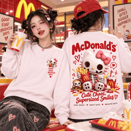 McDonalds Hello Kitty Skeleton Pink Halloween Fast Food Cute Chaos 3D Shirt NHH - Sweatshirt Light Pink