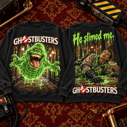 Ghostbusters Slimer He Slimed Me Premium T-Shirt for Fans of Paranormal Comedy Classics TD - Sweatshirt Navy