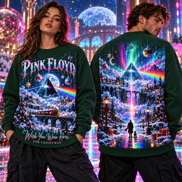 Pink Floyd Christmas Dark Side Of The Moon Rainbow Prism Wish You Were Here For Christmas 3D Shirt NHH - Sweatshirt Forest Green