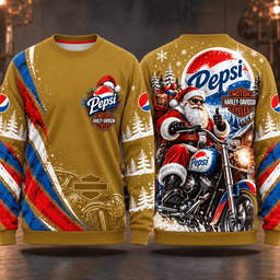 Pepsi Christmas Motorcycle Graphic T-Shirt NTH1 - Sweatshirt Antique Gold