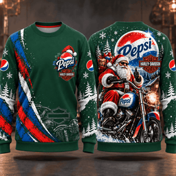 Pepsi Christmas Motorcycle Graphic T-Shirt NTH1 - Sweatshirt Forest Green