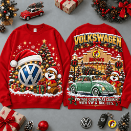 Buc-ee's Volkswagen Christmas Cabin Car Print T-Shirt For Festive Winter Road Trips NDN - Sweatshirt Red
