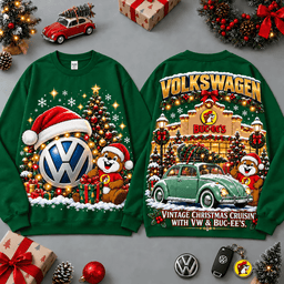 Buc-ee's Volkswagen Christmas Cabin Car Print T-Shirt For Festive Winter Road Trips NDN - Sweatshirt Green