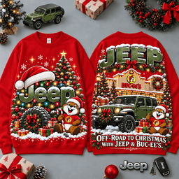 Buc-ee's Jeep Christmas Cabin Car Print T-Shirt For Festive Winter Road Trips NDN - Sweatshirt Red