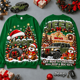 Buc-ee's Jeep Christmas Cabin Car Print T-Shirt For Festive Winter Road Trips NDN - Sweatshirt Green