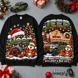 Buc-ee's Jeep Christmas Cabin Car Print T-Shirt For Festive Winter Road Trips NDN - Sweatshirt Black