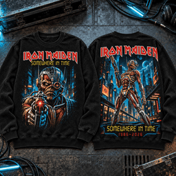 Iron Maiden Somewhere in Time Cyberpunk Eddie Premium T-Shirt for Fans Celebrating Forty Years of Heavy Metal TD - Sweatshirt Forest Green