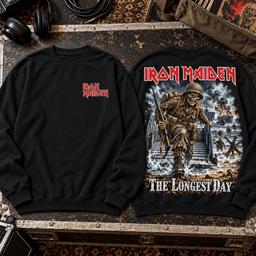 Iron Maiden The Longest Day Eddie Battlefield Premium T-Shirt for Lifelong Heavy Metal Fans TD - Sweatshirt Navy