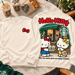 Hello Kitty Starbucks Coffee Date Premium T-Shirt for Fans Who Love Café Catchups TD - Sweatshirt Ocean Blue