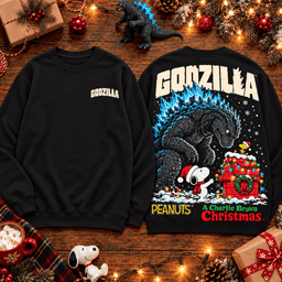 Godzilla And Peanuts Snoopy Christmas Premium T-Shirt for Fans Who Love Festive Mashups TD - Sweatshirt Black