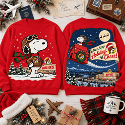 Buc-ee's Snoopy Flying Ace Next Stop Holiday Cheer Christmas T-Shirt NNK - Sweatshirt Red
