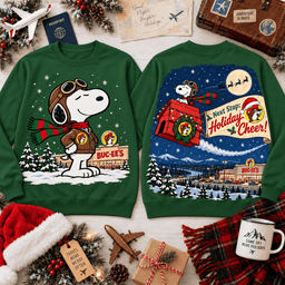 Buc-ee's Snoopy Flying Ace Next Stop Holiday Cheer Christmas T-Shirt NNK - Sweatshirt Forest Green