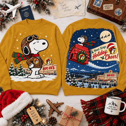 Buc-ee's Snoopy Flying Ace Next Stop Holiday Cheer Christmas T-Shirt NNK - Sweatshirt Golden Mustard