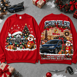 Buc-ee's Chrysler Christmas Cabin Car Print T-Shirt For Festive Winter Road Trips NDN - Sweatshirt Red