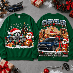 Buc-ee's Chrysler Christmas Cabin Car Print T-Shirt For Festive Winter Road Trips NDN - Sweatshirt Green