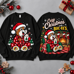 Buc-ee's Cozy Christmas Fireplace Scene All Over Print T-Shirt For Festive Holiday Road Trips NDN - Sweatshirt Black