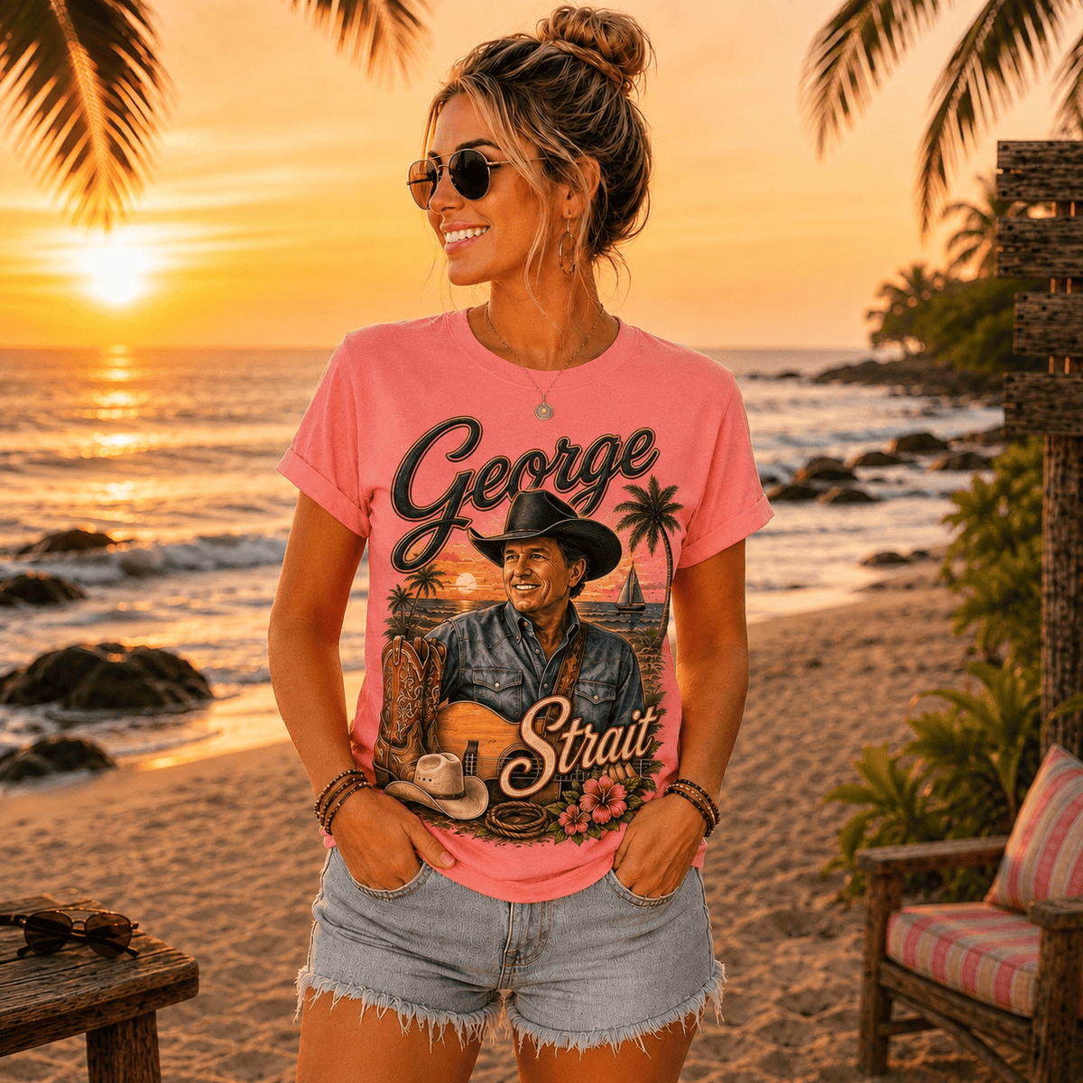 George Strait Sunset Scene T-Shirt for Country Music Lovers