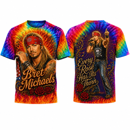 Bret Michaels Rainbow Flame 3D Shirt for Rock Legends Fans